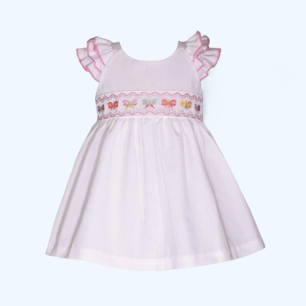 NWT Bonnie Baby Girls Empire Dress with Ruffled Sleeves & Butterflies‎ Wedding